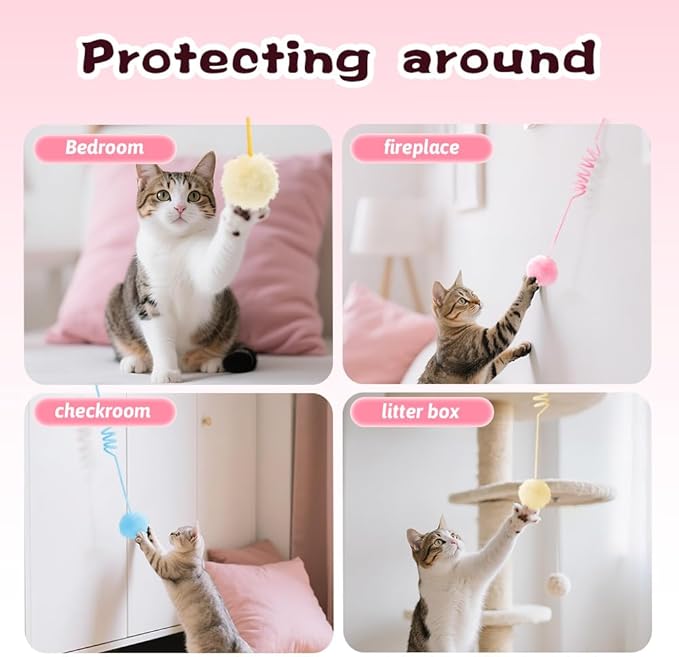 Hanging Fluffy Cat Catnip Ball Toys,2025 New Interactive Cat Toy for Indoor,Kitten Play Chase Exercise Toys,Long Tail Stretchable Soft Plush Teaser Ball with Bell (Pink)