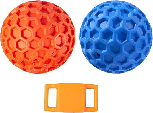Squeaky Dog Balls, 2 Pack Indestructible Dog Toys for Aggressive Chewers Large/Medium Breed, Natural Rubber Interactive Chew Toys for Teeth Clean, Relieves Anxiety（Blue + Orange）