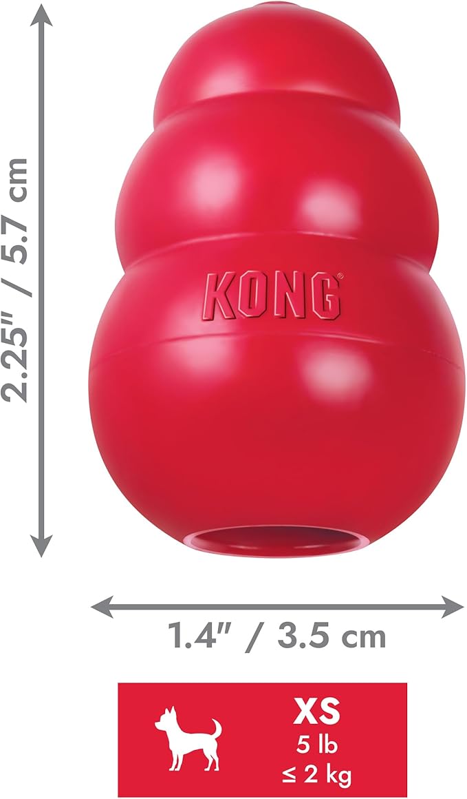 KONG Classic Stuffable Dog Toy - Fetch & Chew Toy for Dogs - Treat-Filling Capabilities & Erratic Bounce for Extended Play Time - Durable Natural Rubber Material - for Extra Small Dogs
