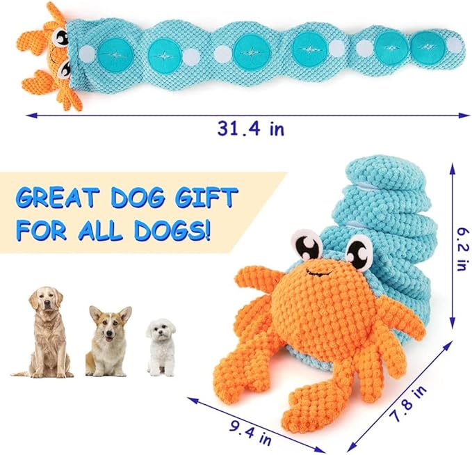 AWOOF Hermit Crab Shape Squeaky Dog Chew Toys - Interactive Snuffle Toys for Small & Medium Dogs, Release Stress & Train Natural Foraging Instincts