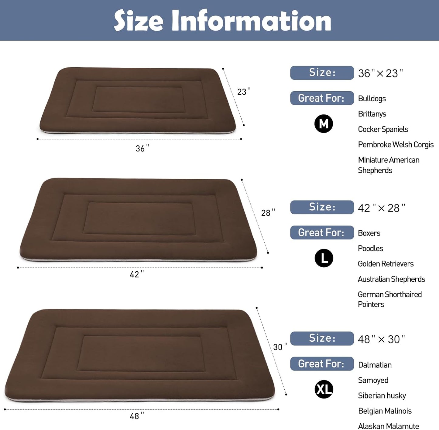 JoicyCo Soft Dog Bed Crate Pad Mat, 42 in Non-Slip Bottom Washable for Large Dogs, Pet Mattress Kennel Pad, Dark Brown