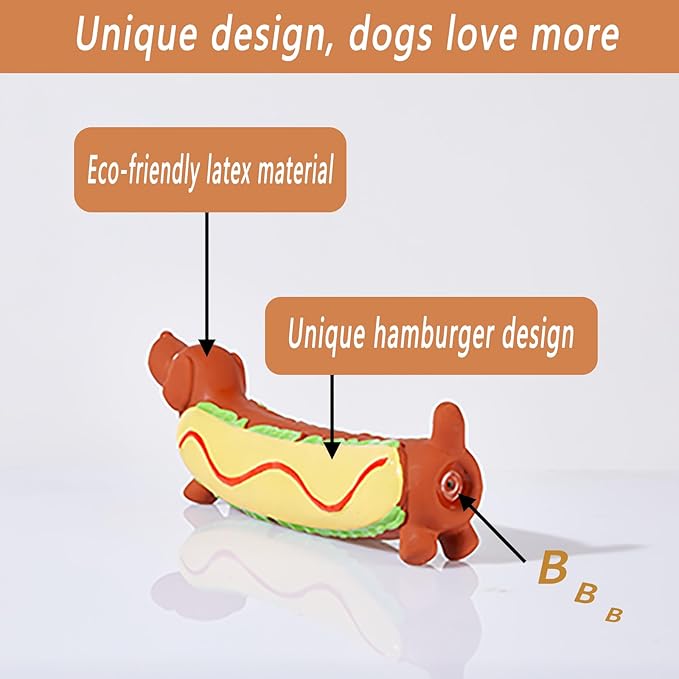 Dog Latex Squeaky Toys for Small/Medium/Large Breed,2 Pack Hot Dog Soft Rubber Fetch Interactive Funny Toys for Pet Puppy
