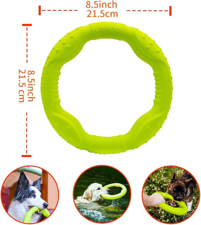LaRoo Dog Flying Ring Toys, Floating Flying Dog Disc Toys, Summer Pet Training Outdoor Durable Chew Toys for Medium and Large Dogs (Medium Green/22cm)