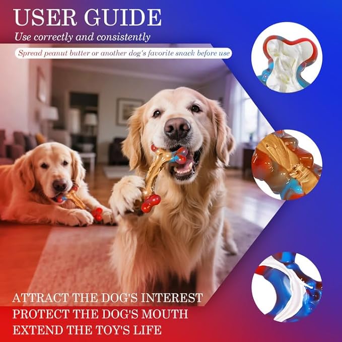 Tough Dog Toys for Aggressive Chewers, 2 Pack Indestructible Dog Chewers for Medium Large Breeds, Dogs Chew Toys Bone to Keep Them Busy, Boredom for Large Breed, Bacon Flavor