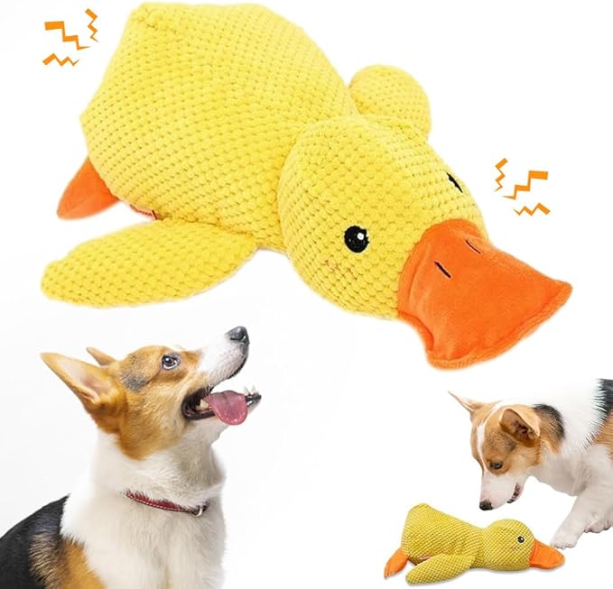 Quack-Quack Duck Dog Toy,Durable Plush Chew Toy with Sounds,Stuffed Plush Calming Duck Dog Toy for Indoor Puppies and Senior Pups (Yellow, Medium)