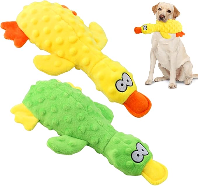 Quack-Quack Duck Dog Toy,Durable Plush Chew Toy with Sounds,Stuffed Plush Calming Duck Dog Toy for Indoor Puppies and Senior Pups (A-Yellow+Green, Small)