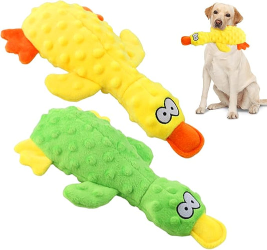 Quack-Quack Duck Dog Toy,Durable Plush Chew Toy with Sounds,Stuffed Plush Calming Duck Dog Toy for Indoor Puppies and Senior Pups (A-Yellow+Green, Small)