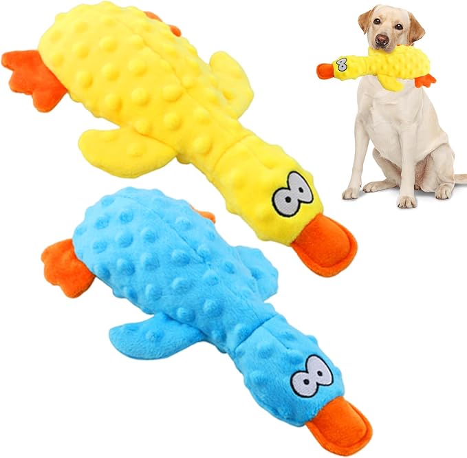 Quack-Quack Duck Dog Toy,Durable Plush Chew Toy with Sounds,Stuffed Plush Calming Duck Dog Toy for Indoor Puppies and Senior Pups (A-Yellow+Blue, Small)