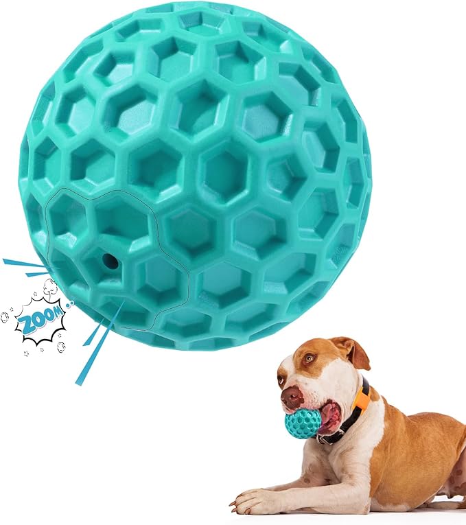 Squeaky Dog Balls, Indestructible Dog Toys for Aggressive Chewers Large/Medium Breed, Natural Rubber Interactive Chew Toys for Teeth Clean, Relieves Anxiety (Light Blue)