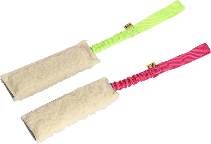 Dingo Woolen 2pack Interactive tug Toys for Dog, Colorful Handle with Bungee Shock Absorber, Natural Soft Toy, for Small Medium and Large Dog’s Breed - tug of war, Agility and Motivation Z30003
