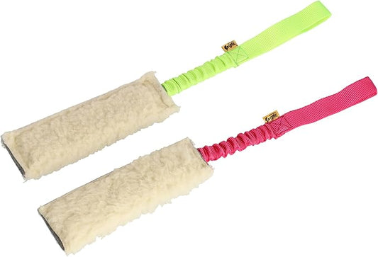 Dingo Woolen 2pack Interactive tug Toys for Dog, Colorful Handle with Bungee Shock Absorber, Natural Soft Toy, for Small Medium and Large Dog’s Breed - tug of war, Agility and Motivation Z30003