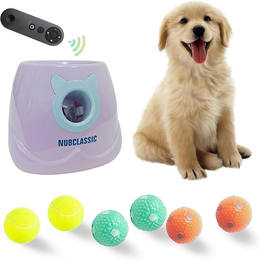 BESTHLS Automatic Dog Ball Launcher Interactive Tennis Ball Thrower Machine for Small Medium Dogs Fetching Distance 10-30ft (Purple, Remote Included)