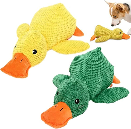 Quack-Quack Duck Dog Toy,Durable Plush Chew Toy with Sounds,Stuffed Plush Calming Duck Dog Toy for Indoor Puppies and Senior Pups (Yellow+Green, Large)