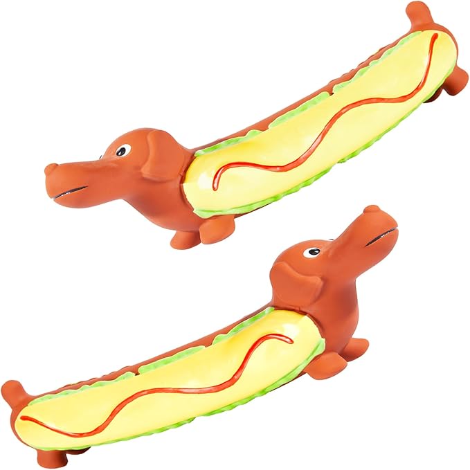 Dog Latex Squeaky Toys for Small/Medium/Large Breed,2 Pack Hot Dog Soft Rubber Fetch Interactive Funny Toys for Pet Puppy