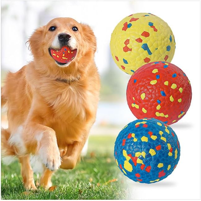 3 Pack Indestructible Dog Tennis Balls for Aggressive Chewers: Interactive Pet Toys, Herding and Jolly Ball for Dogs, Durable, Bouncy, and Water Toy Fetch Balls (Red, Yellow,Blue)