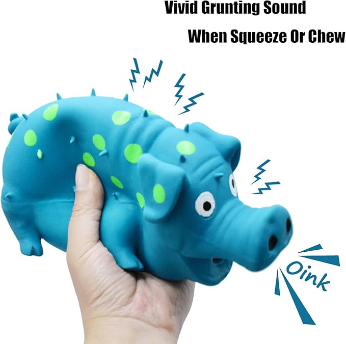 Pig Squeaky Dog Toy, 2 PCS Interactive Rubber Dog Chew Toy - Durable Latex Spot Grunting Pig Toys That Oink for Small Medium Large Dogs (Orange, Blue)