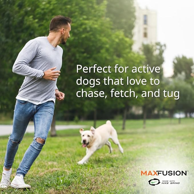 Max Fusion Made with Nike Grind, Dumbbell Dog Toy, Yellow Treat Dispenser, Natural Rubber Chew Toy for Large Dog Breeds & Puppies, Dental Health, Puzzle, Reward Play, Training Toy