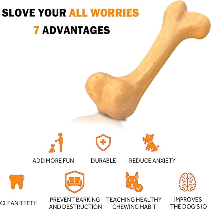Indestructible Dog Bones for Aggressive Chewers, Durable Tough Puppy Teething Toys, Interactive Dog Toys for Medium/Large Breed, Beef & Chicken Flavor (3pcs)