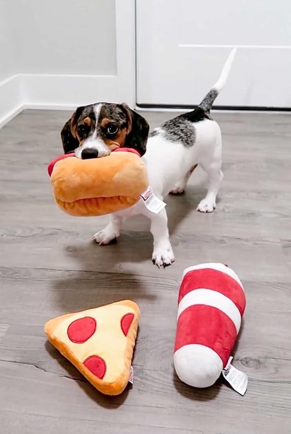 TONBO Game Time Combo - Crinkle Plush Cute Dog Toys, Pizza, Hot Dog, Soda (Game Time Combo)