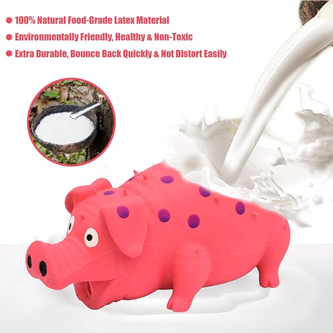 Pig Squeaky Dog Toy, 2 PCS Interactive Rubber Dog Chew Toy - Durable Latex Spot Grunting Pig Toys That Oink for Small Medium Large Dogs (Yellow, Pink)