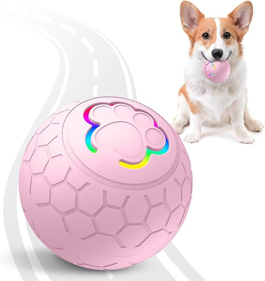 Interactive Dog Toys Dog Ball,Auto Bouncing Rotating Ball, Moving Pet Toys for Small Dogs 20 lbs (Size Small - 2.2-inch Diameter) Fun Gift for Boredom,USB Rechargeable(Pink)