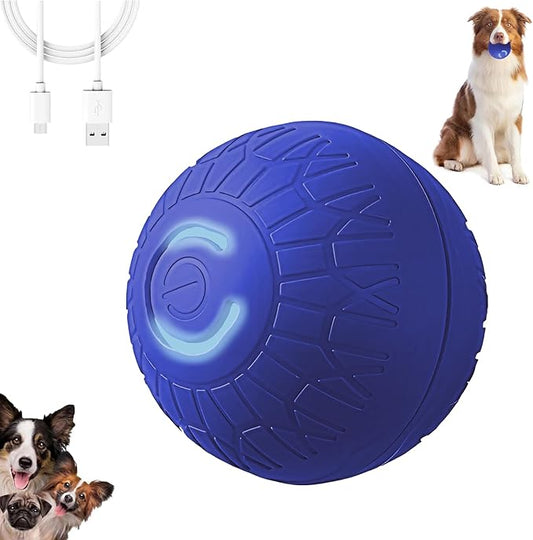 Interactive Duraspin Dog Ball, Self-Bouncing Vibrating & Auto-Rolling, Auto Stop Touch Start Jumping Ball Toy for Medium/Large Dogs (67mm, Blue)