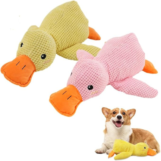 Quack-Quack Duck Dog Toy,Durable Plush Chew Toy with Sounds,Stuffed Plush Calming Duck Dog Toy for Indoor Puppies and Senior Pups (Yellow+Pink, Small)