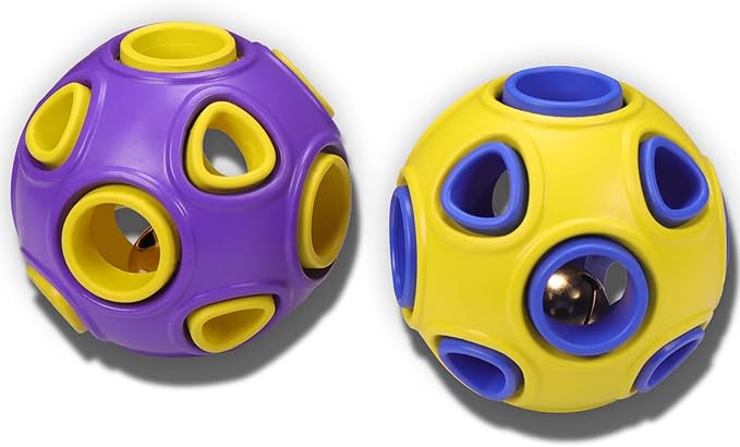 SCHITEC Dog Balls with Bell Sound, [2 Pack] Rubber Bouncy Fetch Ball for Medium Large Dogs, 3” Interactive Pet Chew Toys