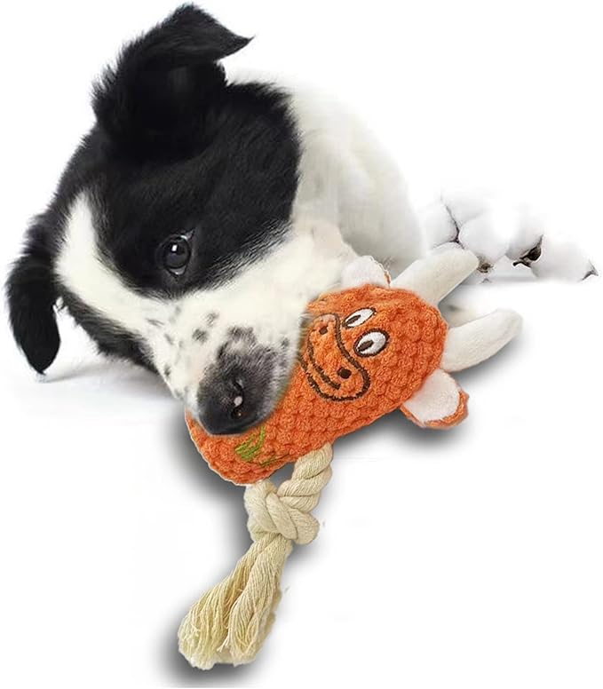 Cute Animal Squeak Dog Toys, No Stuffing Plush Toys, Durable Cotton Rope Chew Toys for Puppy and Small, Medium Dogs, 6 Pack