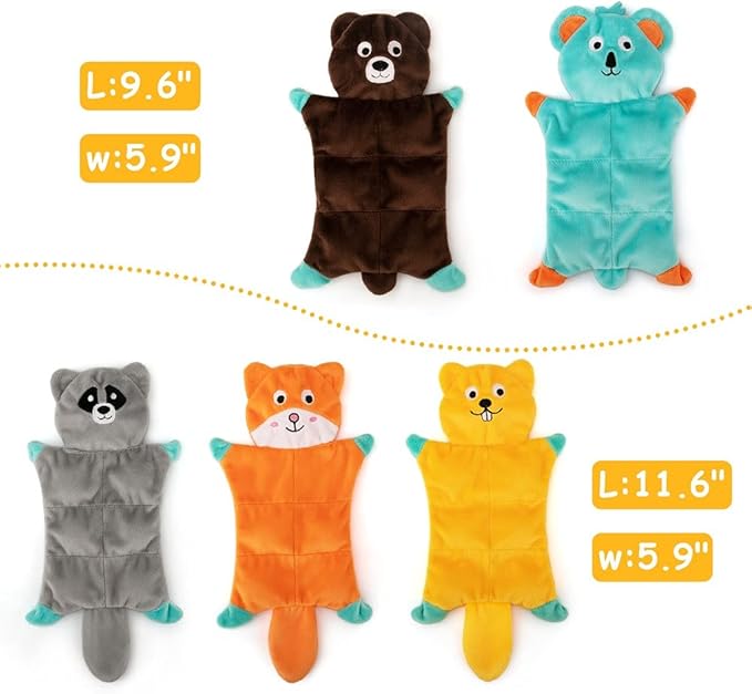 No Stuffing Dog Toys - 5 Pack Squeaky Crinkle Plush Set for Puppy Teething, Durable Chew Toys for Small Medium Dogs, Cute Holiday Pet Toys for Playing Training Reducing Boredom