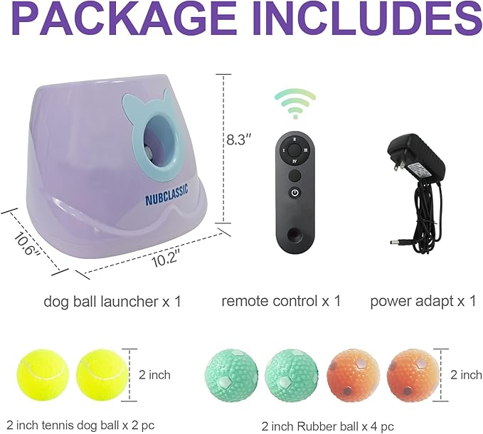 BESTHLS Automatic Dog Ball Launcher Interactive Tennis Ball Thrower Machine for Small Medium Dogs Fetching Distance 10-30ft (Purple, Remote Included)