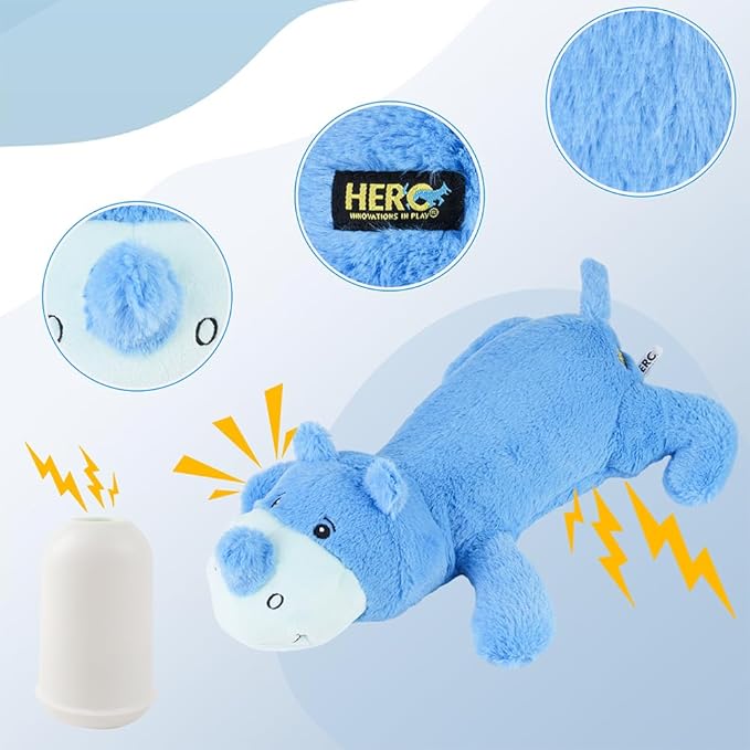 Hero Giant Chuckles Plush Dog Toy - Dog Squeaky Toys - Durable Toy with Grunt Squeaker, XL, Rhino