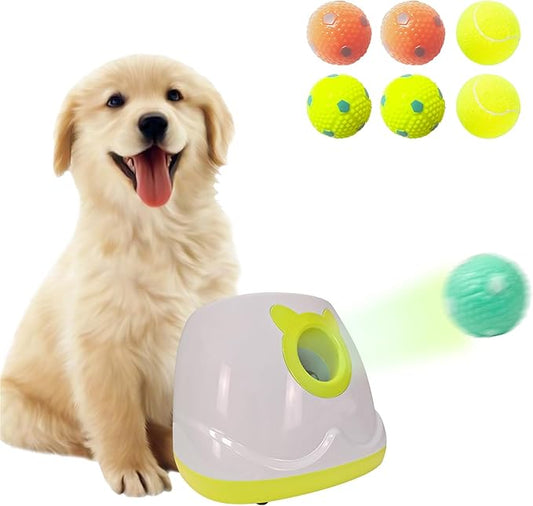 Automatic Dog Ball Launcher for Small to Medium Sized Dogs, Dog Interactive Toy Pet Ball Thrower with Balls (Yellow)