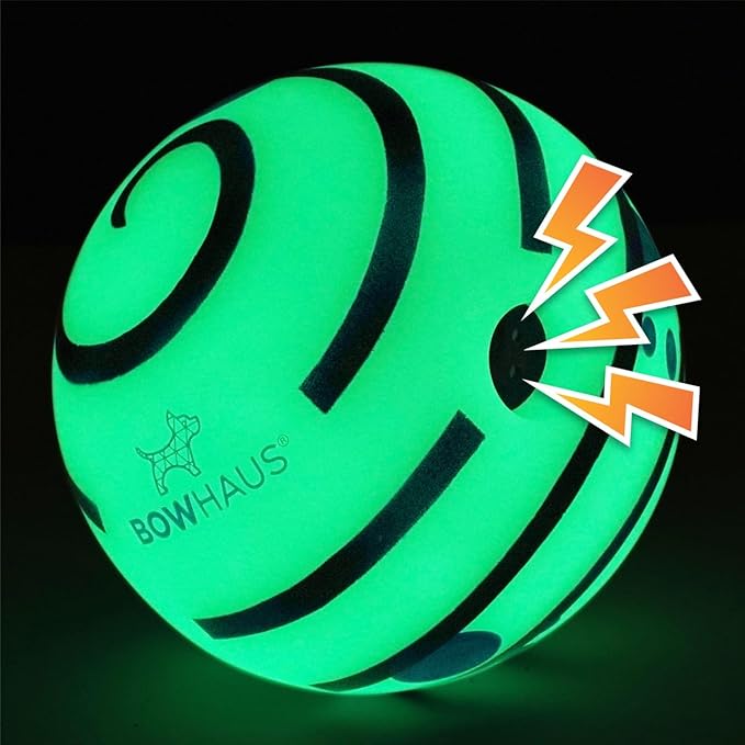CAPHAUS Wobble Giggle Ball for Dogs, 5.5 Inch Durable Glow in The Dark Dog Exercise Toys, Non-Toxic Indestructible PVC Giggle Ball, Interactive Fun Squeaky Chew Toy for Indoor Outdoor Play