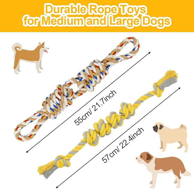 ETACCU Dog Rope Toys for Large Dogs, 2 Pack 22 Inch Heavy Duty Dog Rope Toys for Aggressive Chewers, 100% Cotton Toy for Medium to Large Breed, Indestructible Teeth Cleaning Tug of War Toy