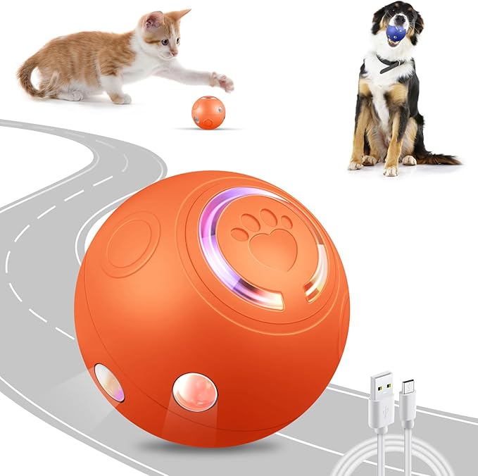 Interactive Dog Ball Toys, Automatic Moving Motorized Rolling Dog Balls, Automatic Bouncing Pet Toy Balls, USB Rechargeable Sporty Rolling Toys, Play Balls for Dogs to Play with(Orange)