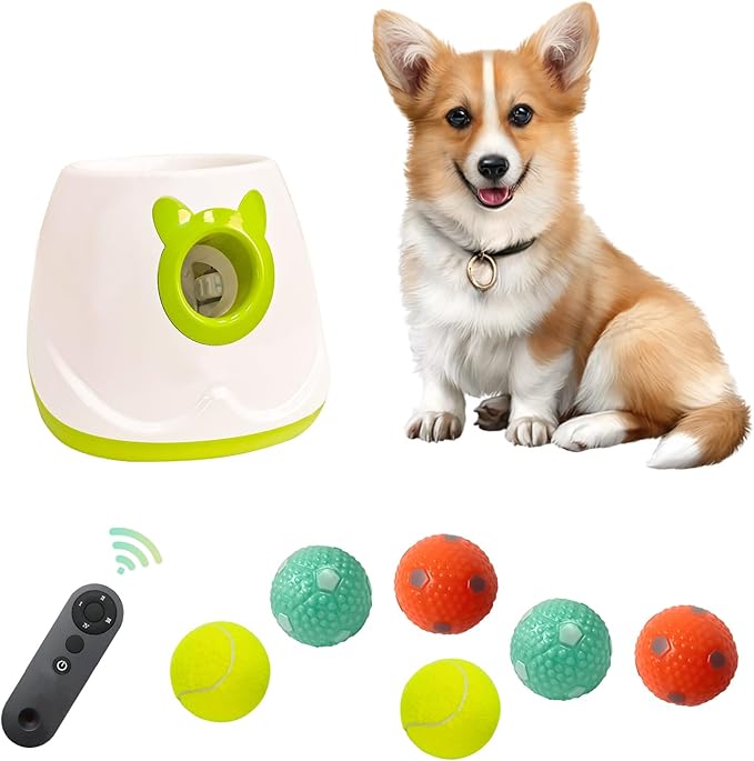 ptlsy Automatic Dog Ball Launcher Interactive Puppy Pet Ball Indoor Thrower Machine for Small and Medium Size Dogs, 3 Balls Included (2 inch) (White2, Remote)