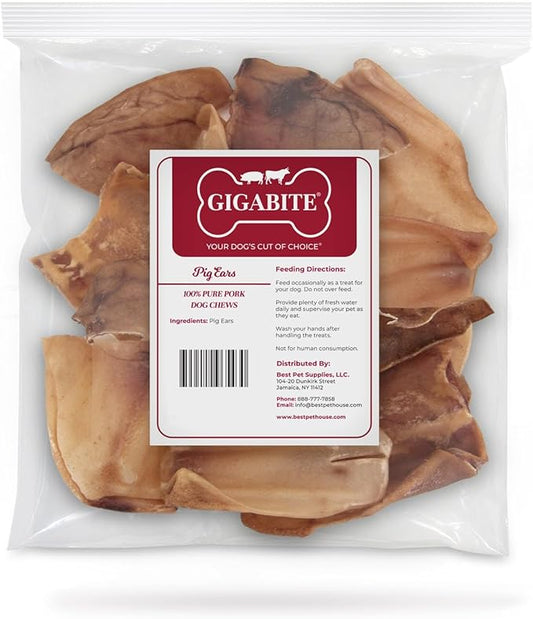 Best Pet Supplies GigaBite Roasted Pig Ears for Dogs - Natural Dog Chews, Roasted Pigs Ears, Safe for Puppies and Aggressive Chewers, Cleans Teeth and Gums - Pack of 12