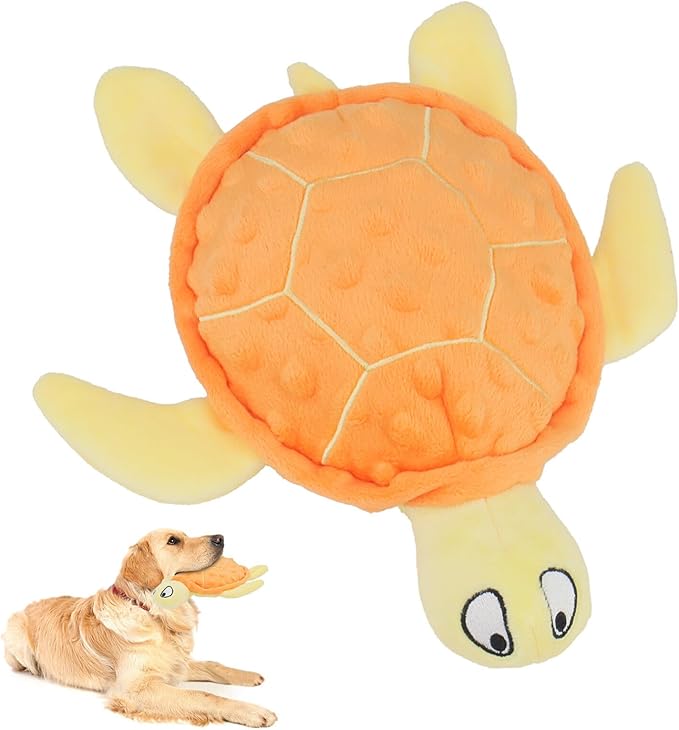 Squeaky Sea Turtle Plush Dog Toy - Durable, No Stuffing, Interactive Chew Toy for Small Dogs - Relieve Anxiety, Teething, and Keep Them Busy for Puppy(Orange)