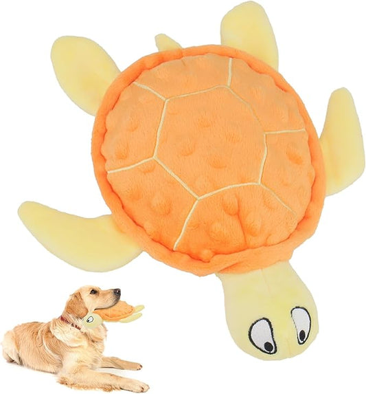 Squeaky Sea Turtle Plush Dog Toy - Durable, No Stuffing, Interactive Chew Toy for Small Dogs - Relieve Anxiety, Teething, and Keep Them Busy for Puppy(Orange)