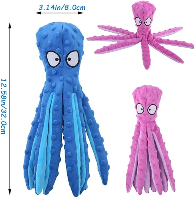 Whiskerspot Eco-Friendly Octopus Plush Dog Toy - No Stuffing, Durable and Fun Chew Toy for Dogs, Blue and Green (A)