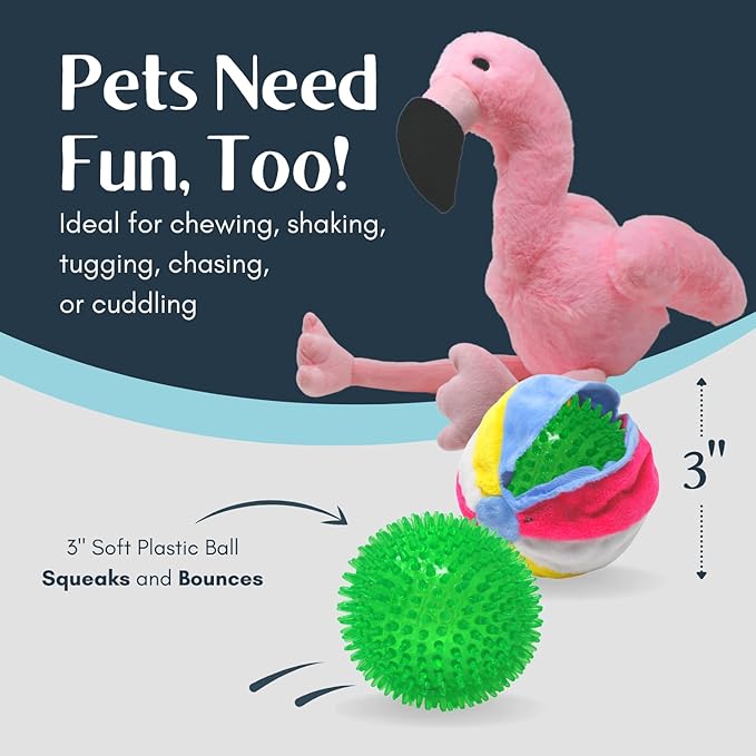 Flourish Pets 3 in 1 Multi-Layer Chew Toy for Active Dogs | Non-Toxic BPA Free Double Stitched Soft Fabric Exterior Dog Toys | Long-Lasting Dog Plush Toys –Small Flamingo 13.5"