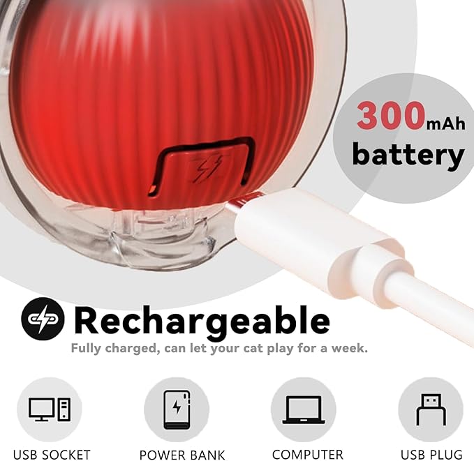 2 Pcs Interactive Cat Toys for Indoor Cats, Automatic Cat & Dog Toy with Elastic Mesh Tail, Electric Rolling Ball on Carpet, Chirping and Motion Activate Cat