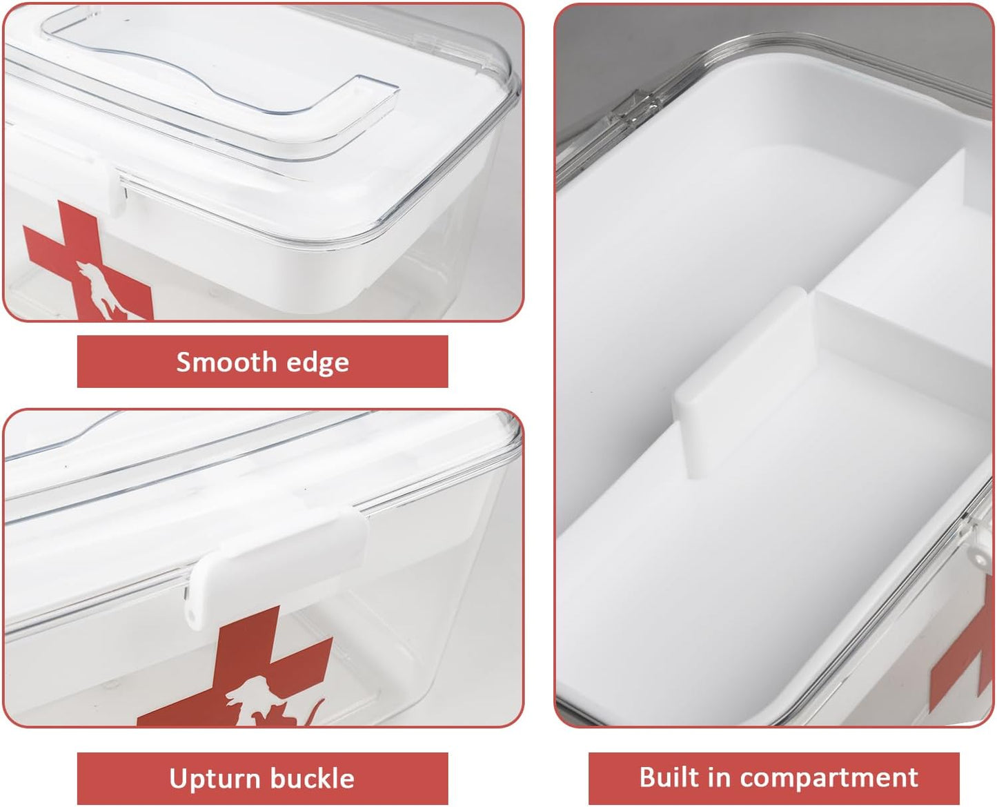 2 Layers Dog First Aid Kit box,Large First Aid Kit Bin,Medic Box for Dog Cat,Empty First Aid Box,Medicine Organizer with Built in Handle,Family or Dog Travel Camping Emergency Tool Set