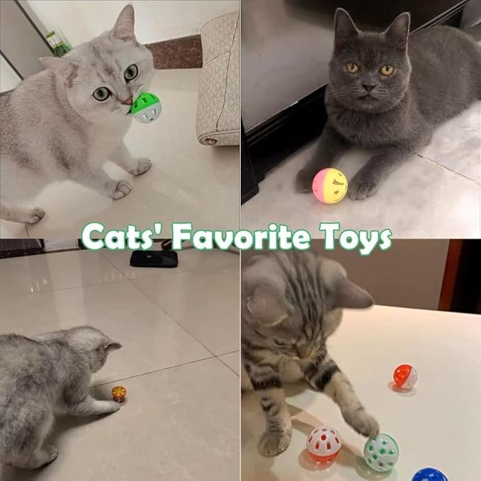 Cat Jingle Balls Toys 20Pcs 10 Styles 1.5" Plastic with Bells - Indoor Kitten Rattle Toy, Gift Box for Safe Play, Training & Interactive Fun