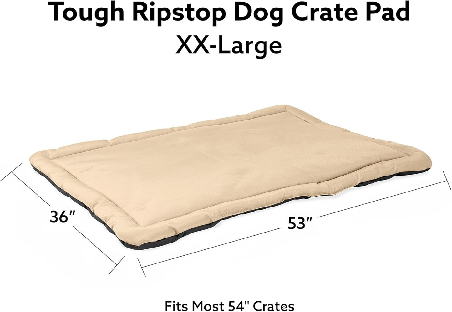 K9 Ballistics Tough Ripstop Dog Crate Pad - Durable & Machine Washable with Non-Skid Bottom and 120-Day Warranty, Fits 54" Wire Crates - XX-Large, Sandstone