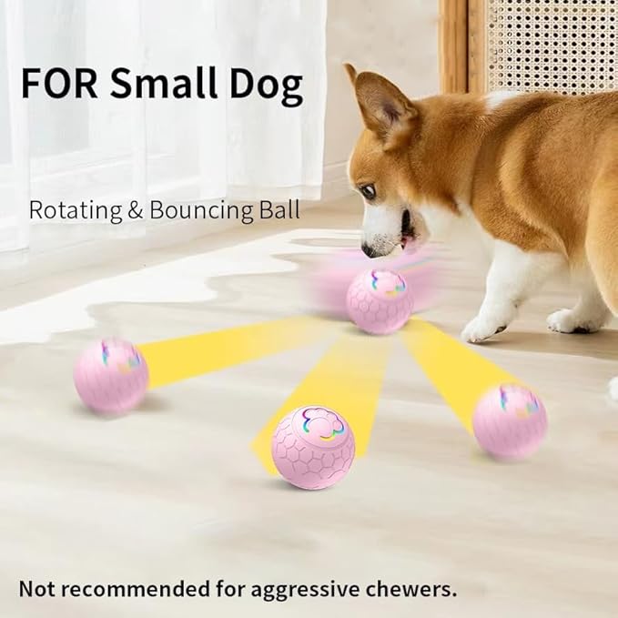 Interactive Dog Toys Dog Ball,Auto Bouncing Rotating Ball, Moving Pet Toys for Small Dogs 20 lbs (Size Small - 2.2-inch Diameter) Fun Gift for Boredom,USB Rechargeable(Pink)