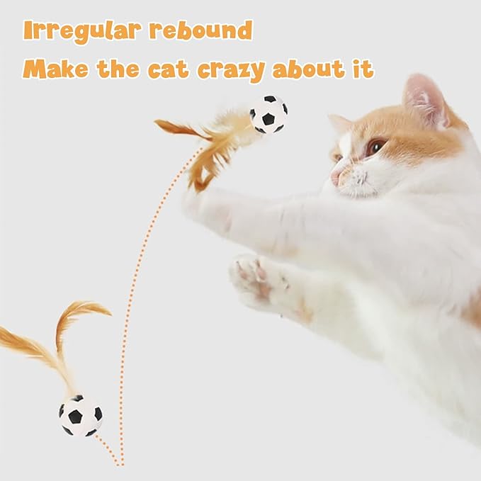 Wanheart 6 Cat Bouncy Balls with Feathers, Rubber Cat Toys Bouncy Balls, Fun Teething Toys, Indoor/Outdoor Interaction