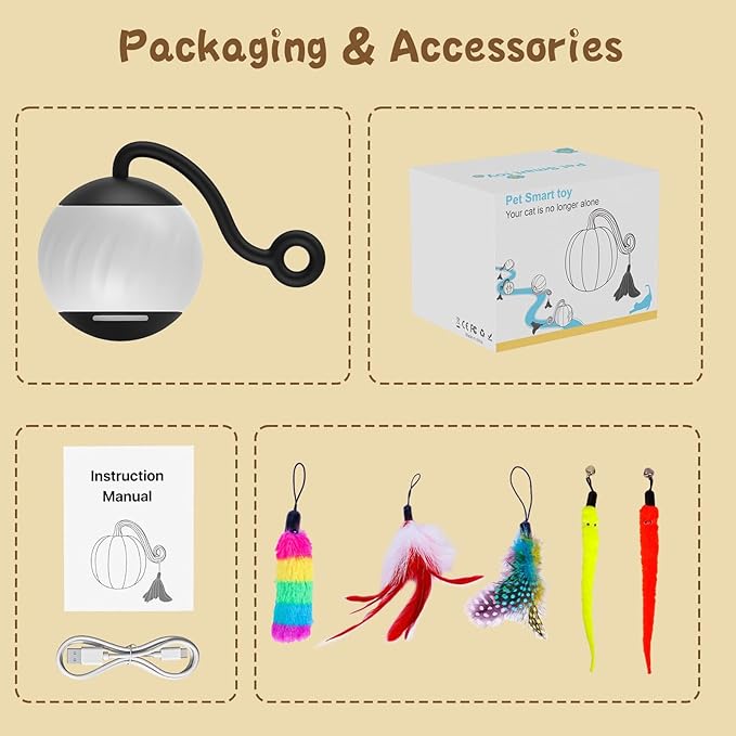 Interactive Cat Toys for Indoor Cats, DIY 5 in 1 Automatic Moving Cat Ball Toys/Puppies Toys with LED Rainbow Lights, Smart Sounds&Touch Control Cat Toys,USB Rechargeable (Grey)