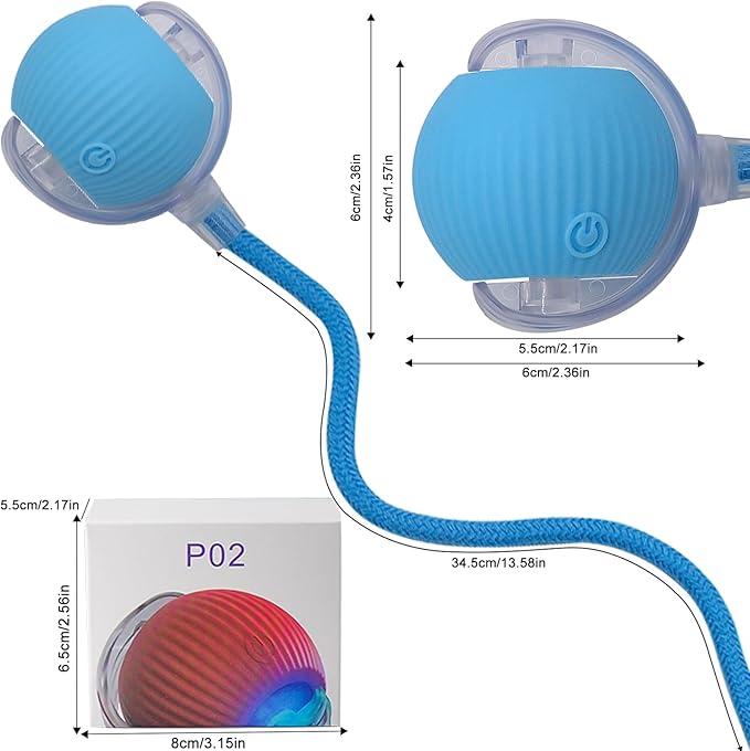 Interactive Cat Dog Toy Ball: Indoor Small Automatic Moving Smart Rolling Fun Pet Game with Led Light and String Tail for Motion Activated, Cute Kitten Puppy Present, Exercise Wheel Supplies (Blue)